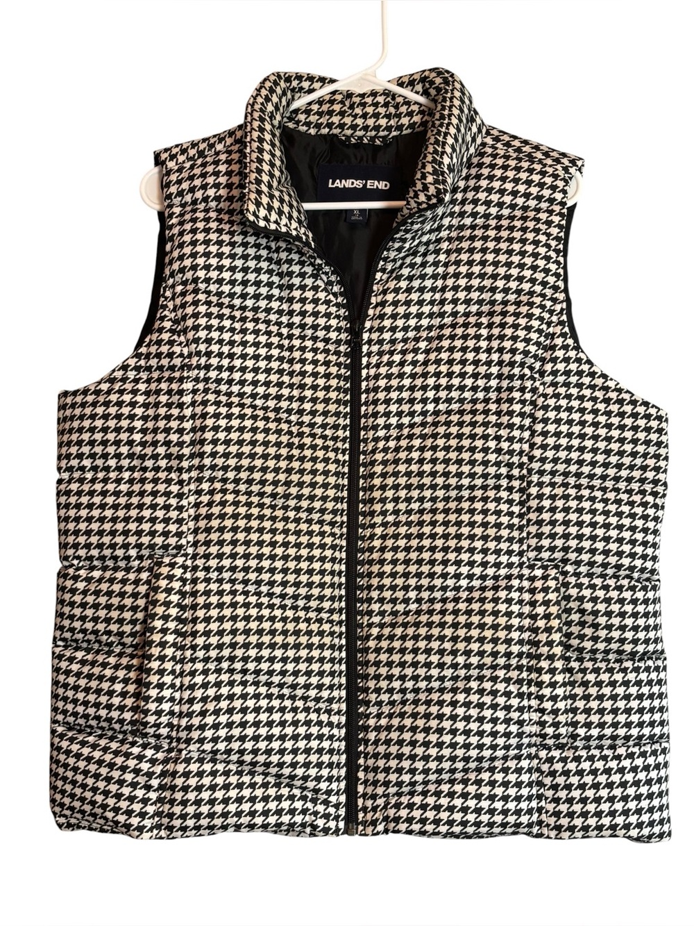 Lands’ End Women’s XL 18 Houndstooth Down Puffer Vest Black White